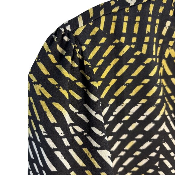 Allison Joy Black & Yellow Geometric Pattern Long Sleeve Blouse M - Picture 9 of 12